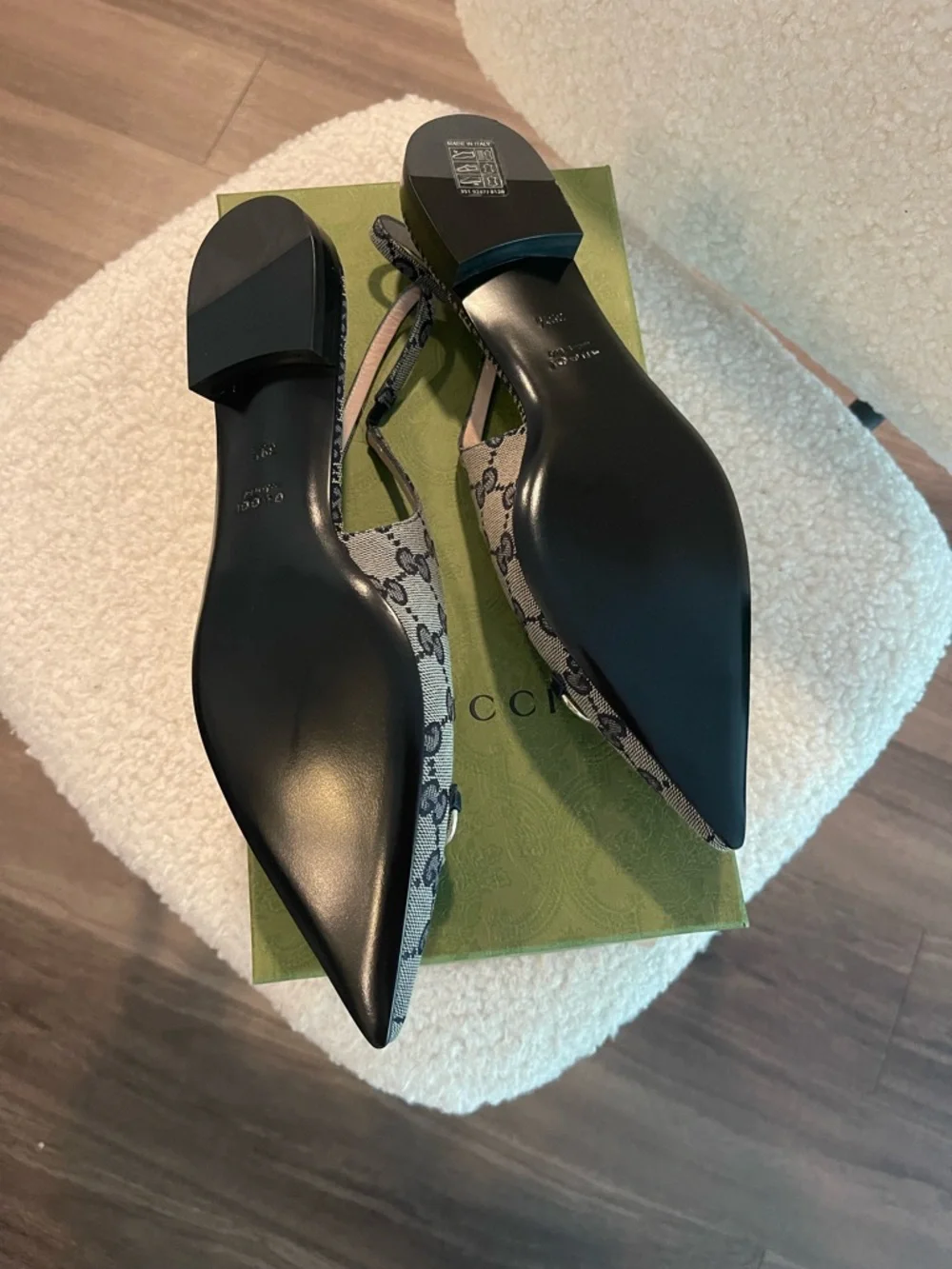 GUCCI pointed toe navy slingback flats 39.5/9 NWT - Picture 3 of 8